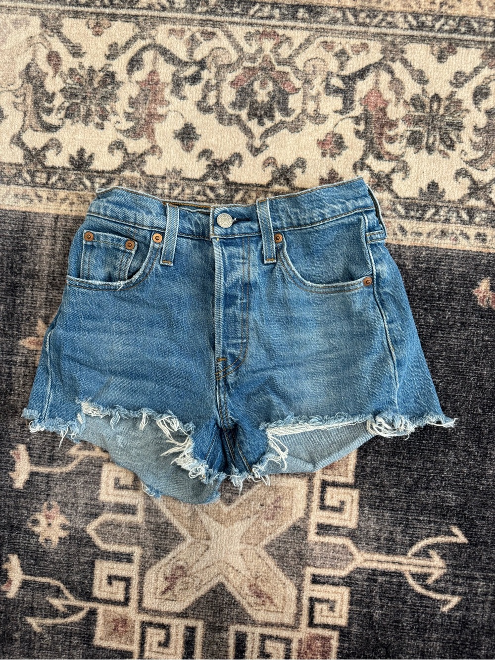 Levi's Distressed Blue High-Rise Cutoff Shorts